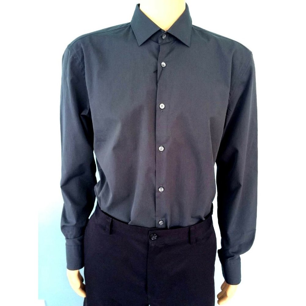 NWT Hugo Boss Mens Shirt Charcoal Gray Cotton Button Slim Fit Classic 43 17 - Picture 2 of 12
